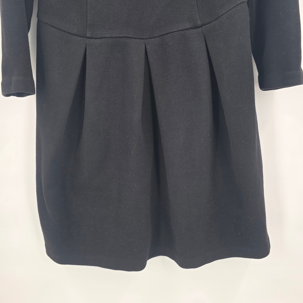 BODEN LINDSEY PONTE DRESS WOMENS SIZE 14R BLACK PLEATED TEXTURED SCOOP NECK KNEE - Picture 2 of 16